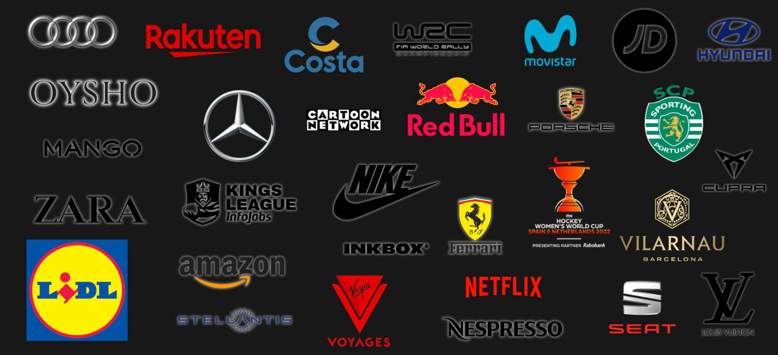 Logotipos en color de las marcas que han confiado en Dronic FPV